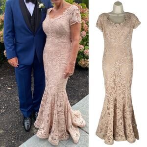 Nicole Bakti Sequin Embroidered Evening Gown Dress Dusty Rose Pink Size 6